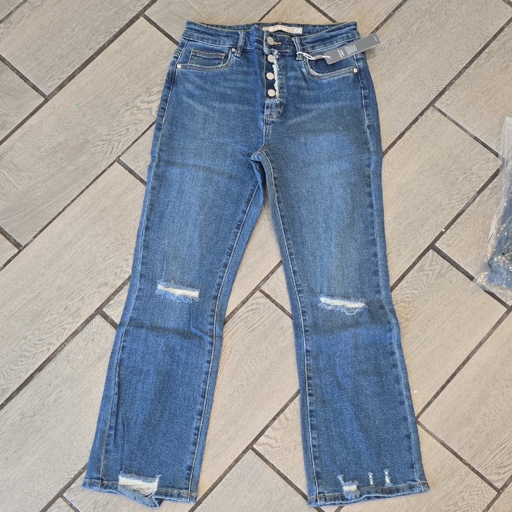 NWT Tractr Blue Straight Leg Jeans with Raw Hem 6/28